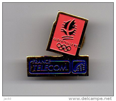 Pin´s  Sport   Jeux  Olympiques  J.O  ALBERTVILLE  1992  Avec  France  Télécom - Olympic Games