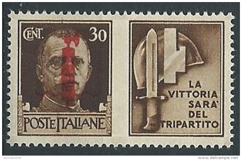 1944 RSI PROPAGANDA DI GUERRA 30 CENT ROSSO BRUNO MNH ** - ED773-5 - Propaganda Di Guerra