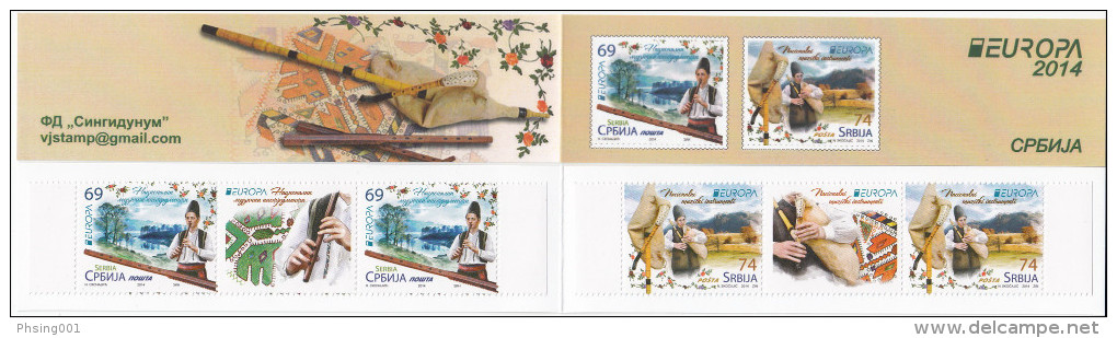 Serbia 2014 EUROPA CEPT National Music Instrument Flute Bagpipes Costumes, Booklet B With 2 Sets And Labels MNH - 2014