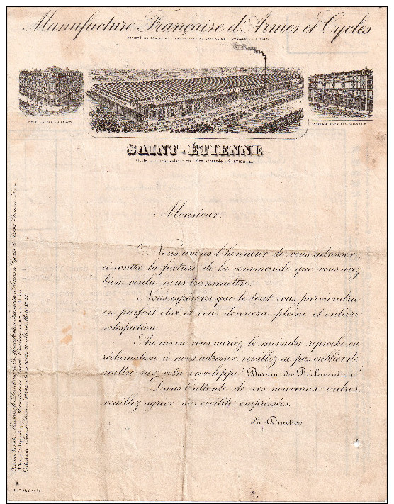 Saint-etienne 42  " Manufrance Francaise D'armes Et De Cycle , Facture De 1902 - España