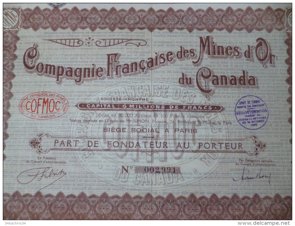 Action Compagnie Française Des Mines D'or Du Canada.tirage 60 000 1930 - Mijnen