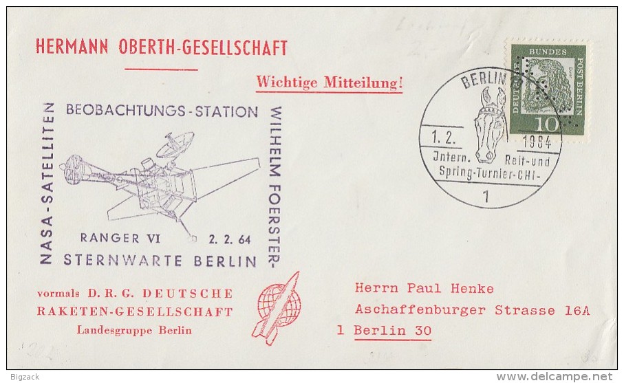 Berlin Brief EF Minr.202 Berlin 1.2.64 Perfin D.R.G. - Briefe U. Dokumente