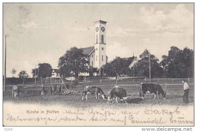 HUTTEN-L'EGLISE-ANIMEE-VACHES- -17.08.1904-TTB-CACHET KRIEGS KOMMISSARIAT - Hütten