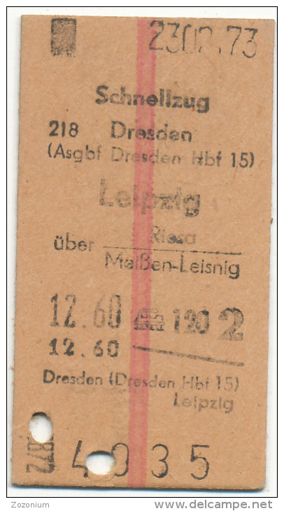 RAILWAY - Train Ticket - SCHNELIZUG - DRESDEN, LEIPZIG, TURNUS-GESELLSCHAFTSSONDE RZUG: - Europe
