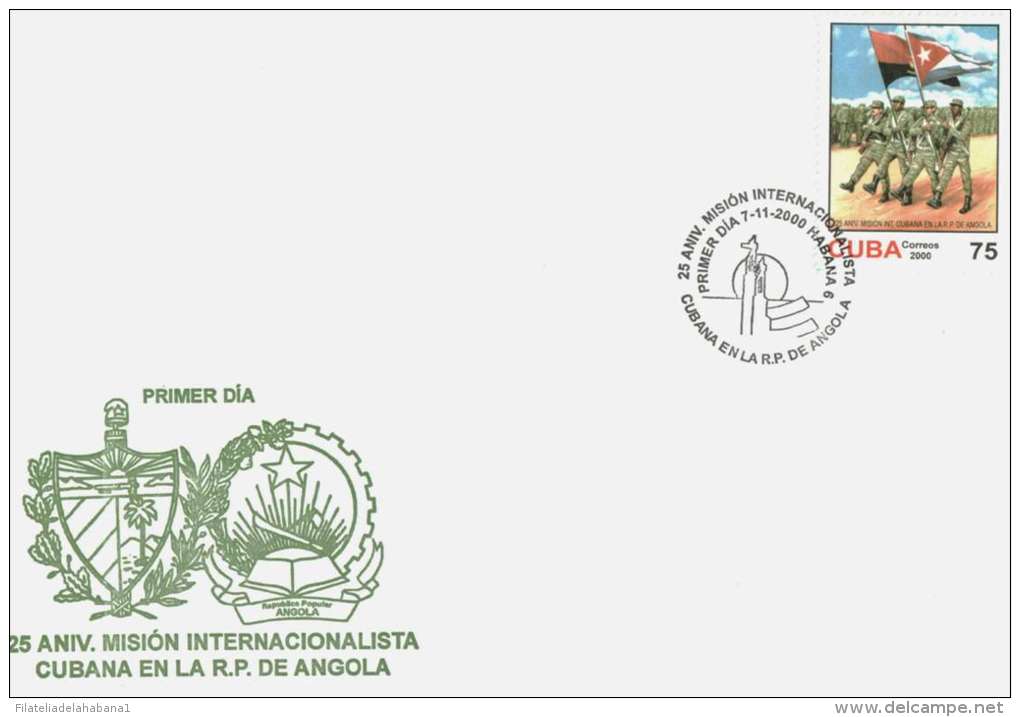 2000-FDC-23 CUBA 2000 FDC. MISION INTERNACIONALISTA CUBANA EN LA R.P DE ANGOLA. MILITARES, MILITARY. - FDC