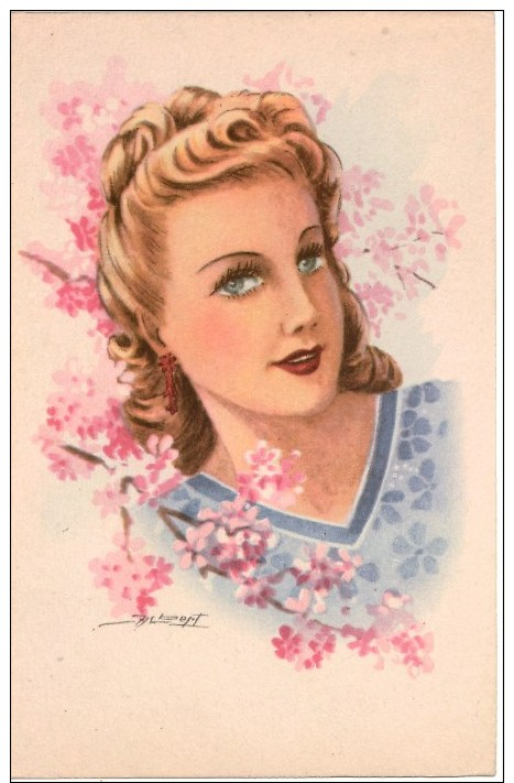 Lot Illustrateur 10 Cartes Postales Anciennes  Portraits De Femmes Avec Fleurs , Signées,dos Vierges, Toutes Scannées - Autres & Non Classés