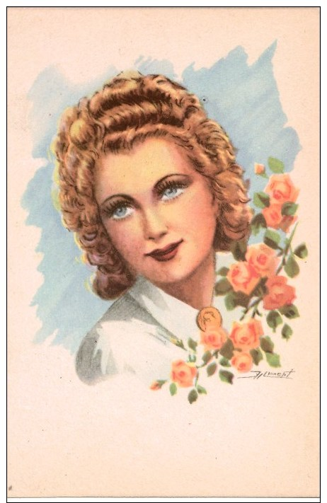 Lot Illustrateur 10 Cartes Postales Anciennes  Portraits De Femmes Avec Fleurs , Signées,dos Vierges, Toutes Scannées - Autres & Non Classés