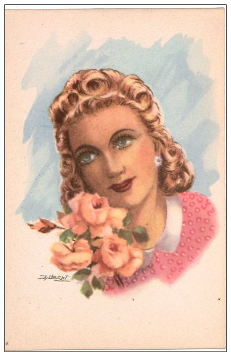 Lot Illustrateur 10 Cartes Postales Anciennes  Portraits De Femmes Avec Fleurs , Signées,dos Vierges, Toutes Scannées - Autres & Non Classés