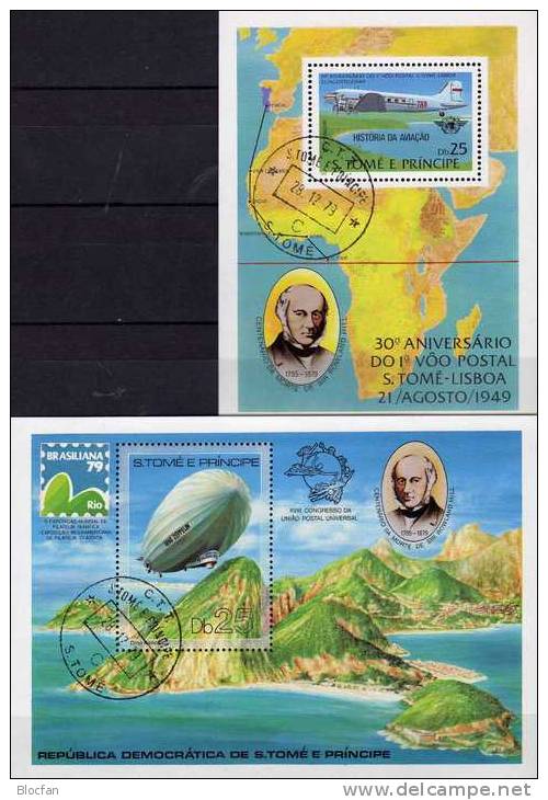 Brasiliana EXPO Rio 1979 St.Thomas-Insel Blocks 35+36 O 55&euro; Post-Flug Zeppelin Blocs Philatelics Sheets Bf Sao Tome - 1893 – Chicago (Die Vereinigten Staaten)