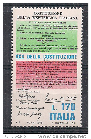 ITALIA 1978 COSTITUZIONE SASS. 1422 MNH XF - 1971-80:  Nuevos