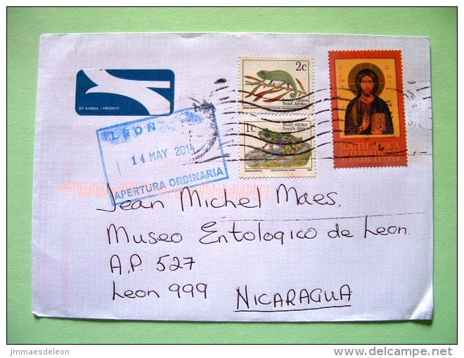 South Africa 2014 Cover To Nicaragua - Christ - Animals Chamaleon Frog - Storia Postale