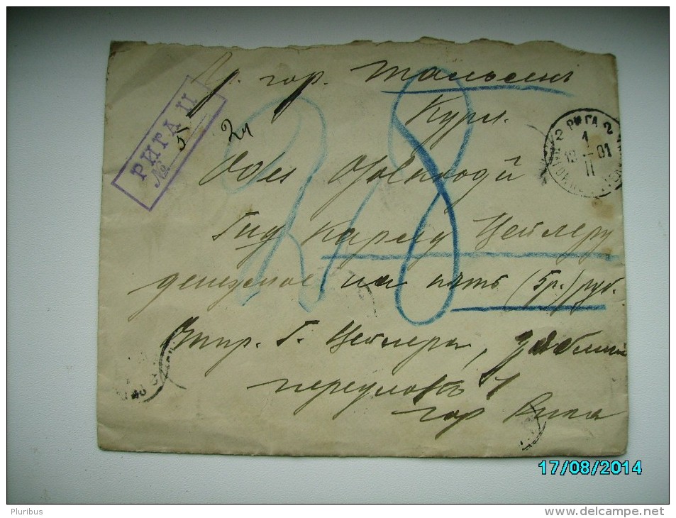 1901  RUSSIA  LATVIA  RIGA  WAX  SEALED  MONEY LETTER  REGISTERED  RIGA II  TO  TALSEN  ,  OLD COVER, 0 - Andere & Zonder Classificatie