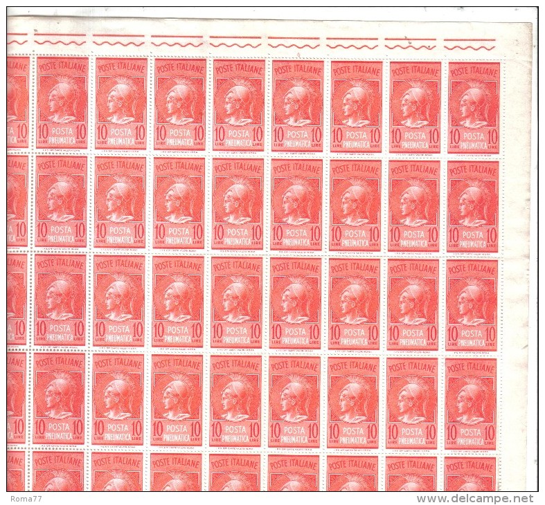 POSTA PNEUMATICA 10 LIRE STELLE - FOGLIO COMPLETO 50 PEZZI .  Ripiegato  ***  MNH . - Complete Vellen