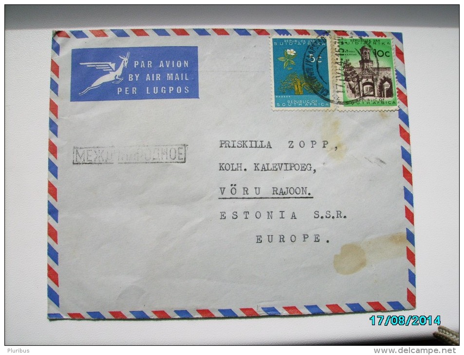 1964  SOUTH AFRICA  CAPE TOWN  TO USSR  RUSSIA  ESTONIA  AIR MAIL  ,  OLD COVER, 0 - Posta Aerea