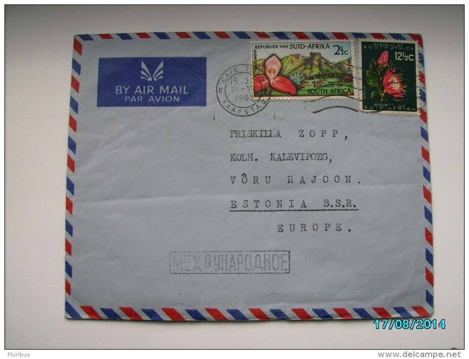 1963  SOUTH AFRICA  CAPE TOWN  TO USSR  RUSSIA  ESTONIA  AIR MAIL  ,  OLD COVER, 0 - Poste Aérienne