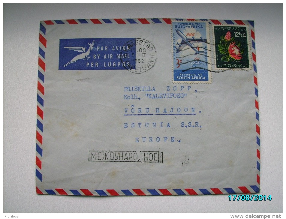 1962  SOUTH AFRICA  CAPE TOWN  TO USSR  RUSSIA  ESTONIA  AIR MAIL  ,  OLD COVER, 0 - Posta Aerea