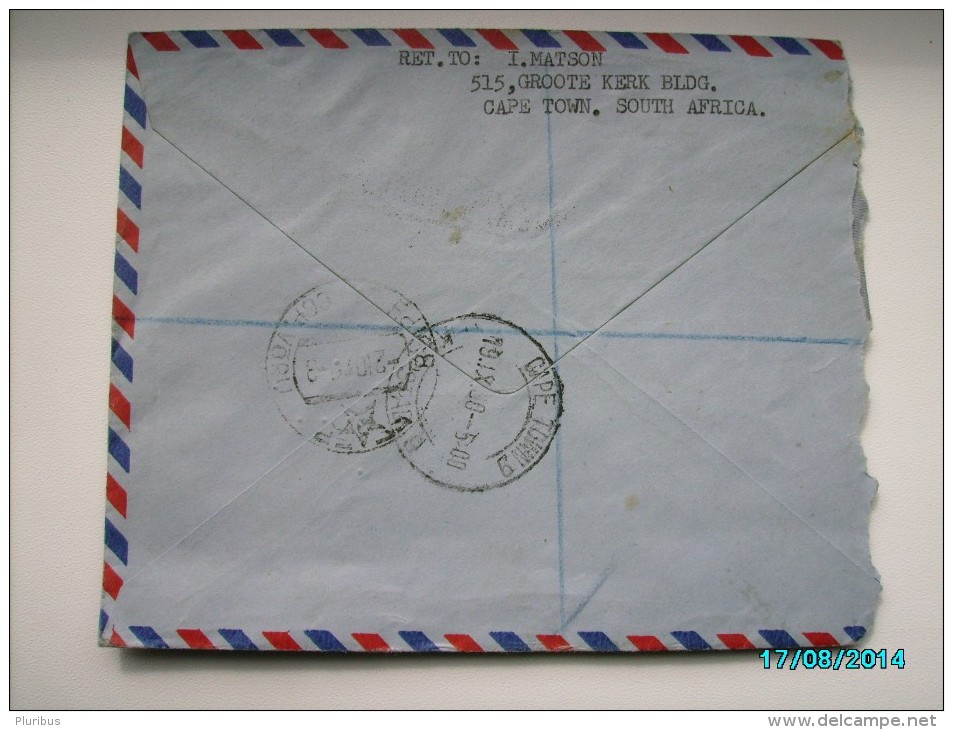 1960  SOUTH AFRICA  CAPE TOWN  TO USSR  RUSSIA  ESTONIA  REGISTERED AIR MAIL  ,  OLD COVER, 0 - Luchtpost