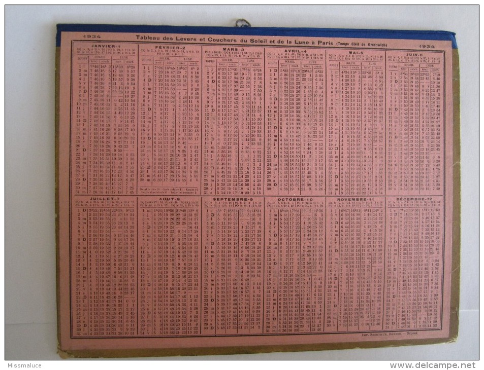 CALENDRIER 1934 ALMANACH DES POSTES ET DES TÉLÉGRAPHES CHEMIN DANS LA PALMERAIE  VOIR DESCRIPTION AVANT D´ACHETER - Formato Grande : 1921-40