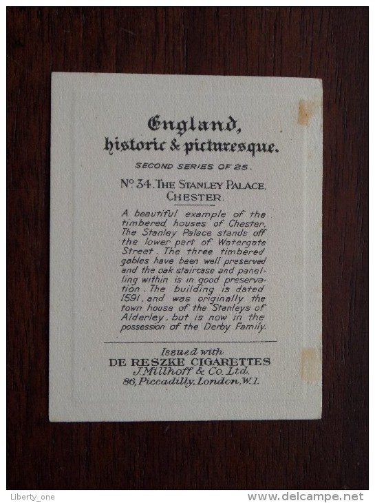 ENGLAND Historic Picturesque Second Series Of 25 N° 34 ( De Reszke Cigarettes J. Milhoff & C° - Details Op Foto ) !! - Autres Marques