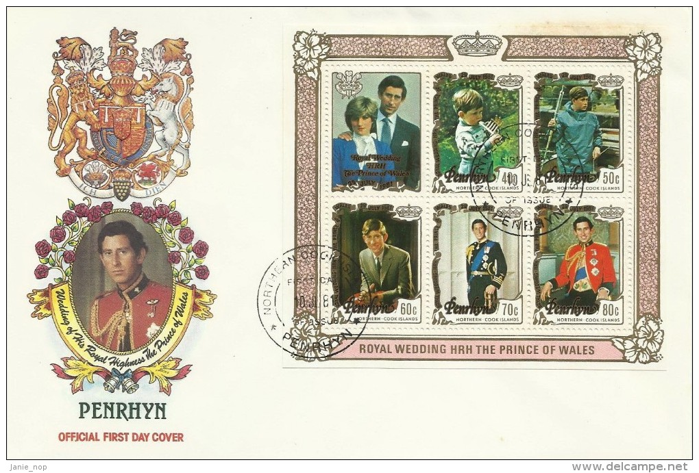 Penrhyn 1981 Royal Wedding Souvenir Sheet FDC - Penrhyn