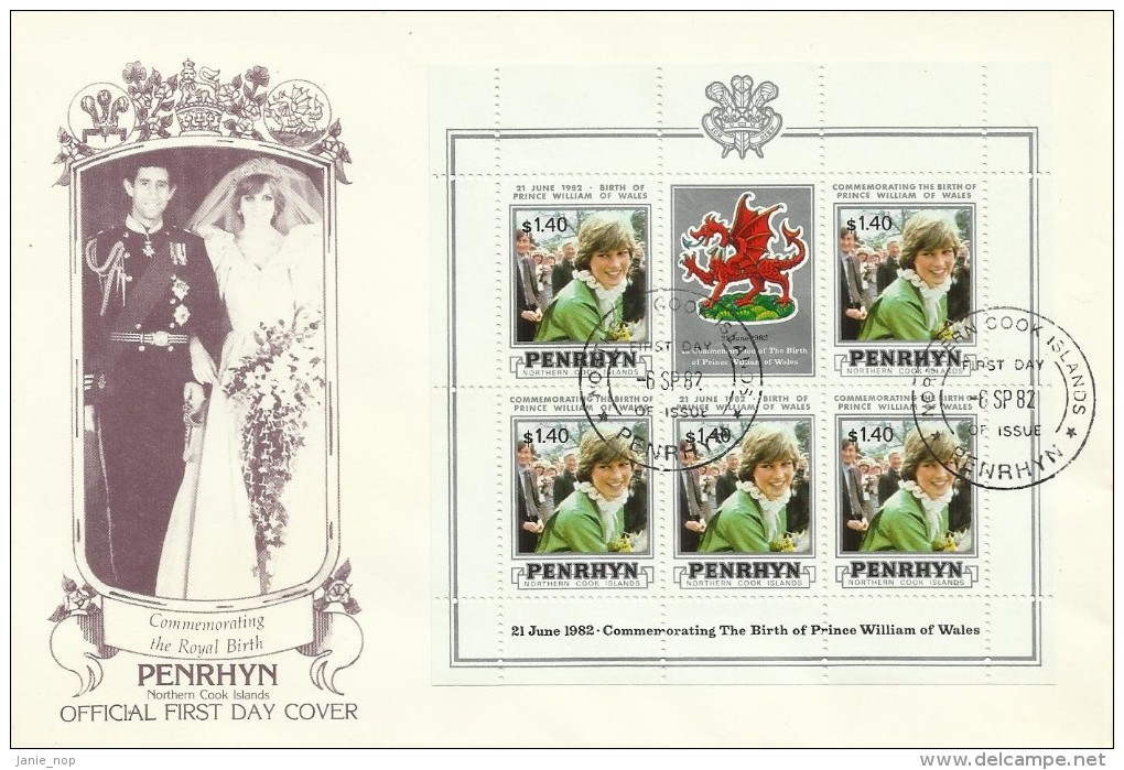 Penrhyn 1982 21 June Birth Of Prince William Of Wales $1.40 Souvenir Sheet FDC - Penrhyn