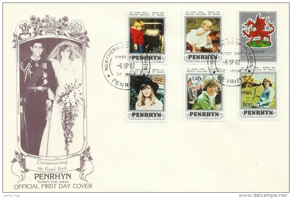 Penrhyn 1982 21 June Birth Of Prince William Of Wales FDC - Penrhyn