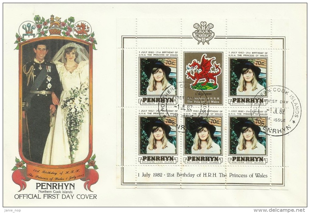 Penrhyn 1982  21 June Birth Of Prince William Of Wales 70c Souvenir Sheet FDC - Penrhyn