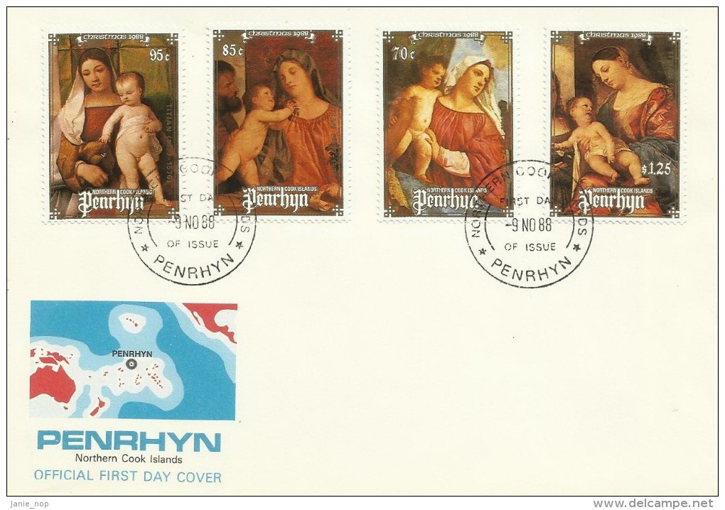 Penrhyn 1988 Christmas FDC - Penrhyn