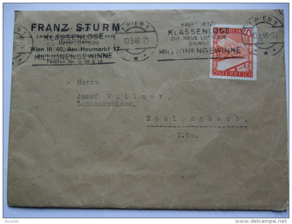 AUSTRIA 1948 COVER FROM WIEN TO NEULENGBACH - Lettres & Documents