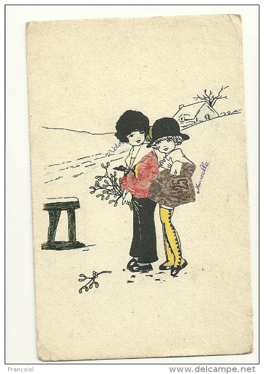 Deux Enfants Dans La Neige, Collage De Timbres - Andere & Zonder Classificatie