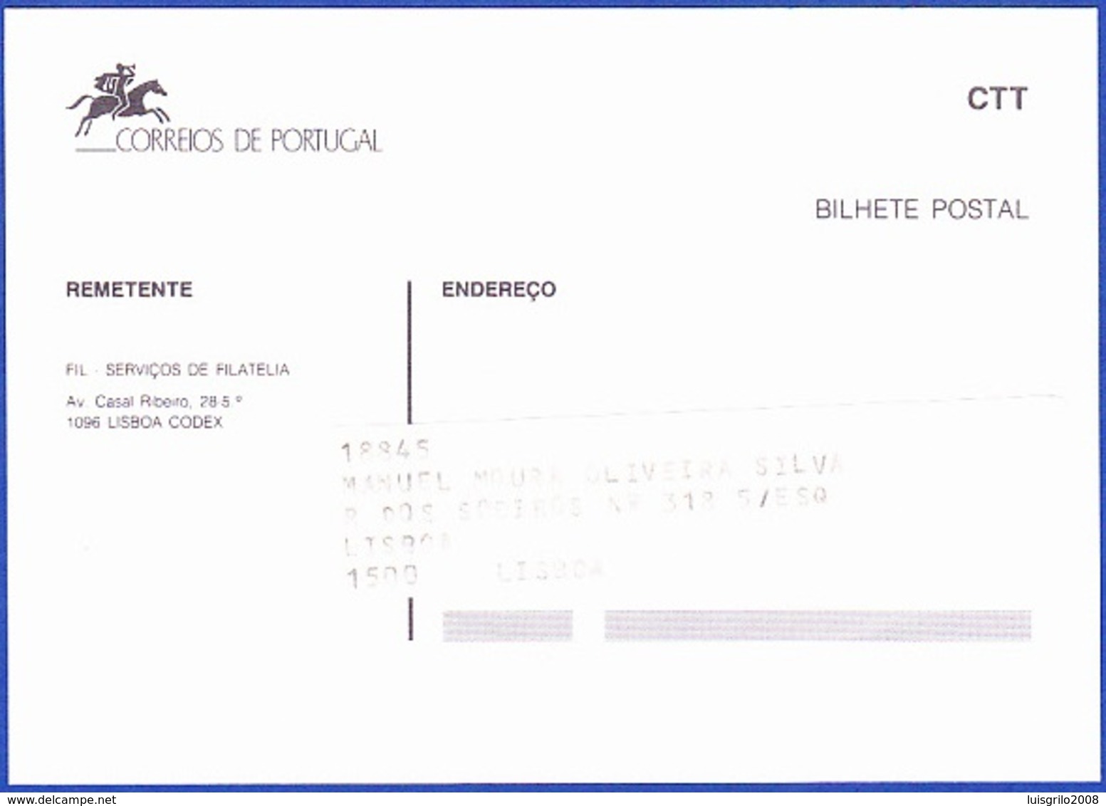 CTT Correios, Bilhete Postal, 1994 - TAXA PAGA - Covers & Documents