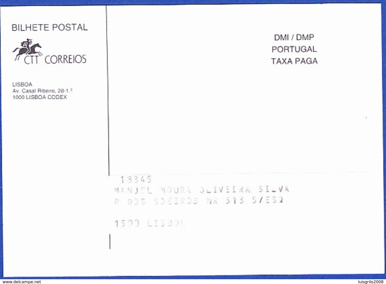 CTT Correios, Bilhete Postal, 1996 - TAXA PAGA - Briefe U. Dokumente