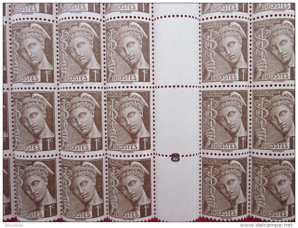1938/41 Feuille Timbre Neuf * MN Type Mercure N°404 1c Sépia Typgraphié Dentelé 14x13.5 Stamp France Milesisme - Volledige Vellen
