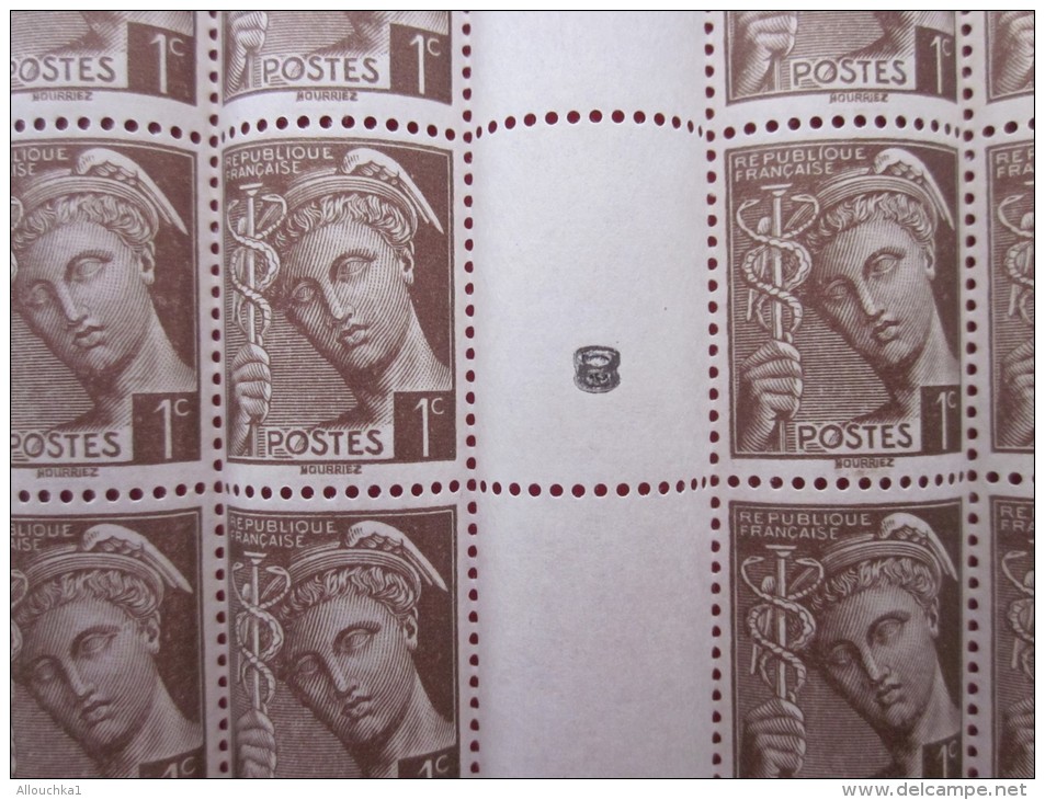 1938/41 Feuille Timbre Neuf * MN Type Mercure N°404 1c Sépia Typgraphié Dentelé 14x13.5 Stamp France Milesisme Coin Daté - Volledige Vellen