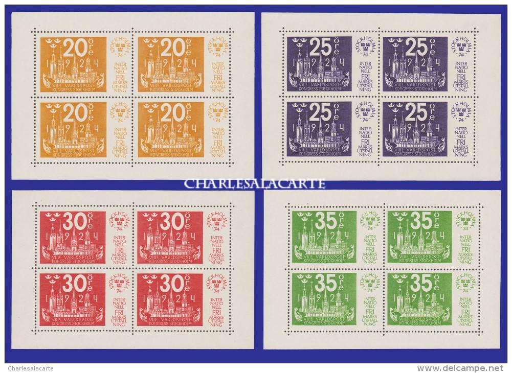 SWEDEN 1974 STOCKHOLMIA 74 M.S.x4 DIFFERENT U.M. FACIT BL3 - Blocks & Sheetlets