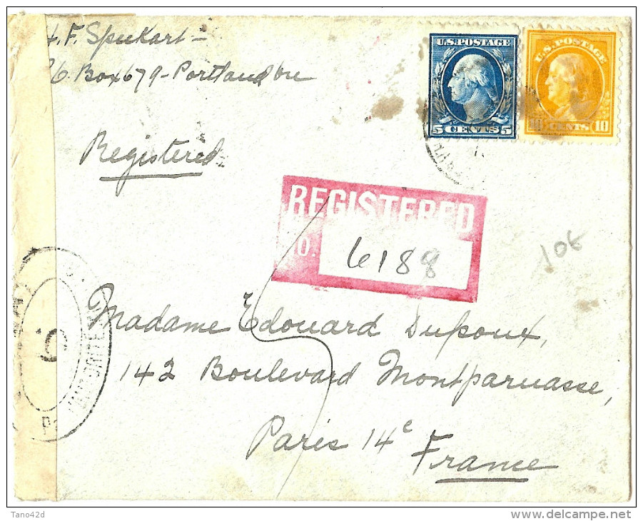 LMM12 - ETATS UNIS LETTRE RECOMMANDEE PORTLAND / PARIS NOVEMBRE 1916 - Lettres & Documents