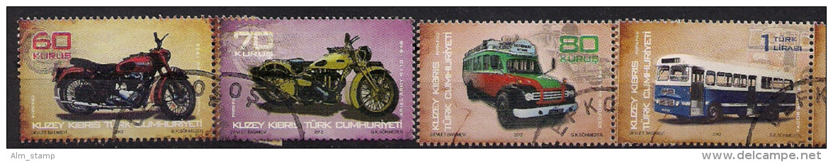2012 Türkisch Zypern Mi.  764-7 Used   Historische Motorräder Und Busse - Used Stamps