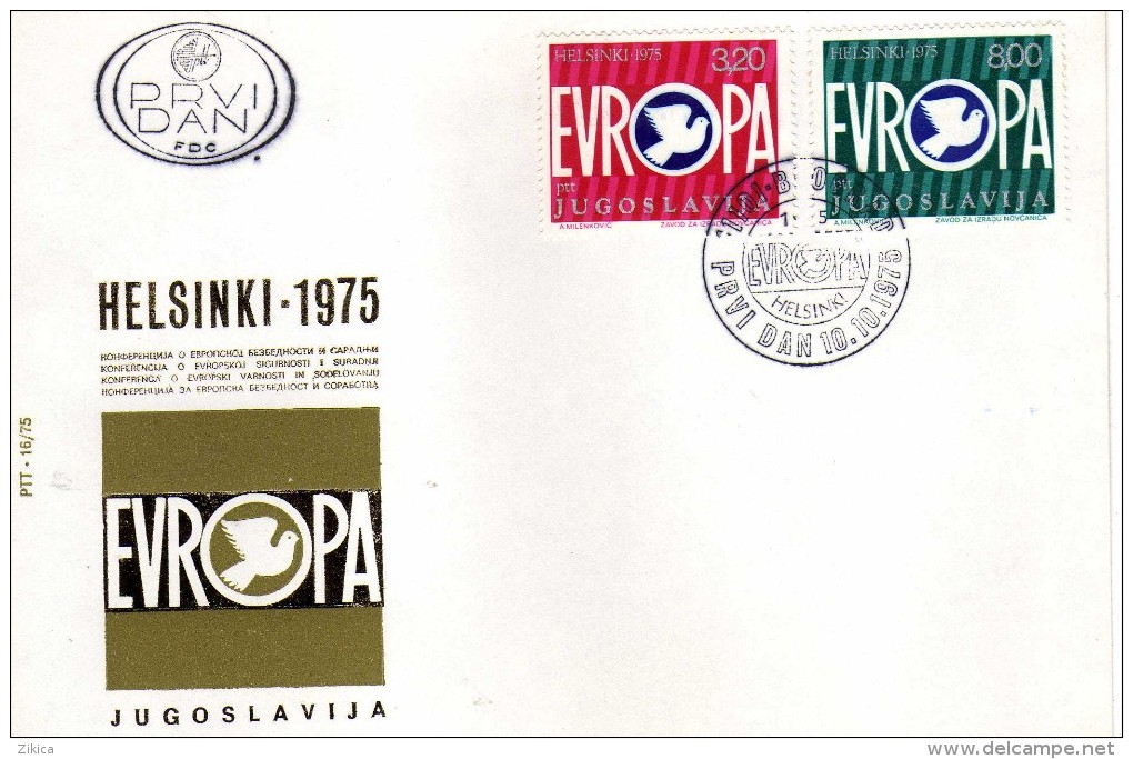 FDC EUROPA 1975 - Helsinki Finland,Yugoslavia, - 1976