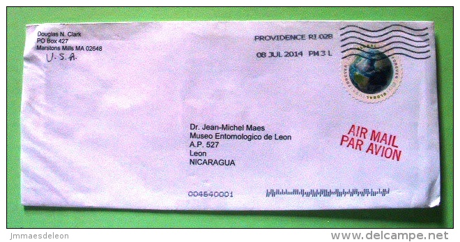 USA 2014 Cover To Nicaragua - Earth Globe - Round Stamp - Otros & Sin Clasificación