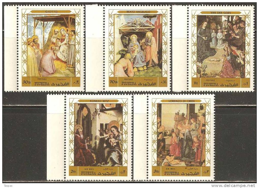 Fujeira 1970 Mi# 577-581 A ** MNH - Perf. - Christmas / Paintings - Fujeira