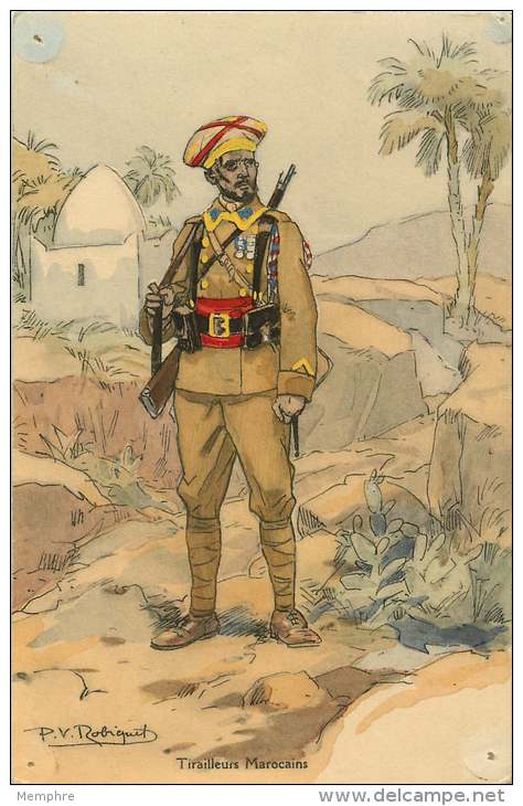 Tirailleurs  Marocains Dessin De P.V. Robiquet   Trou D'épingle - Uniformen