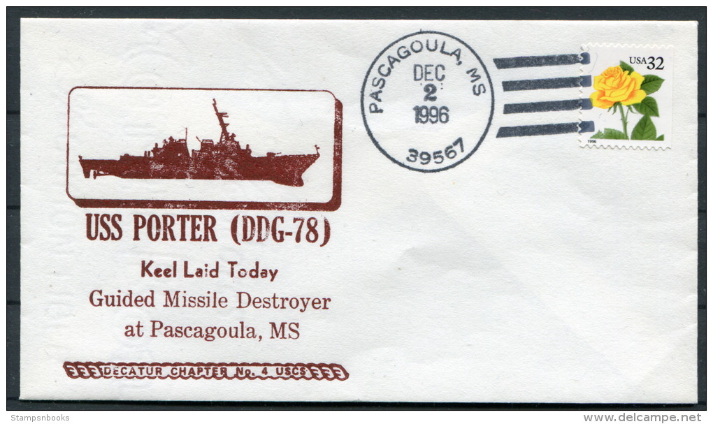 1996 USA Navy Pascagoula Keel Laid Ship Cover USS PORTER DDG 78 Guided Missile Destroyer - Covers & Documents