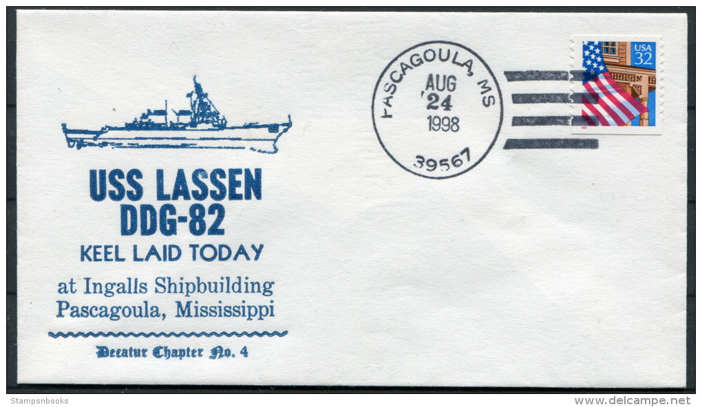 1998 US Navy Pascagoula Keel Laid Ship Cover USS LASSEN DDG 82 - Covers & Documents