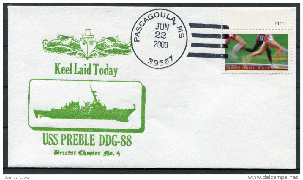 2000 US Navy Pascagoula Keel Laid Ship Cover USS PREBLE DDG 88 - Covers & Documents