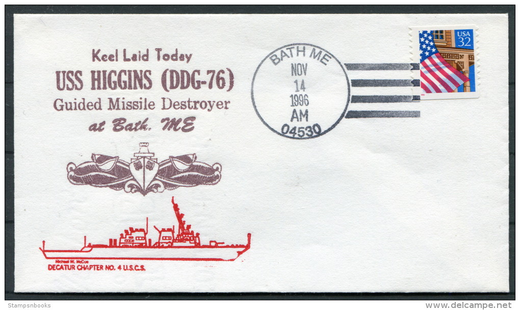 1996 US Navy Bath Maine Keel Laid Ship Cover USS HIGGINS DDG 76 - Covers & Documents