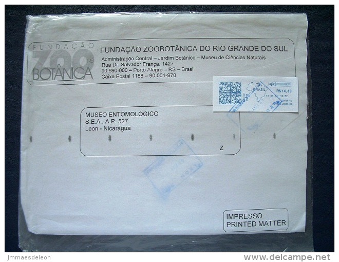 Brazil 2014 Cover To Nicaragua - Machine Franking - Map - Brieven En Documenten