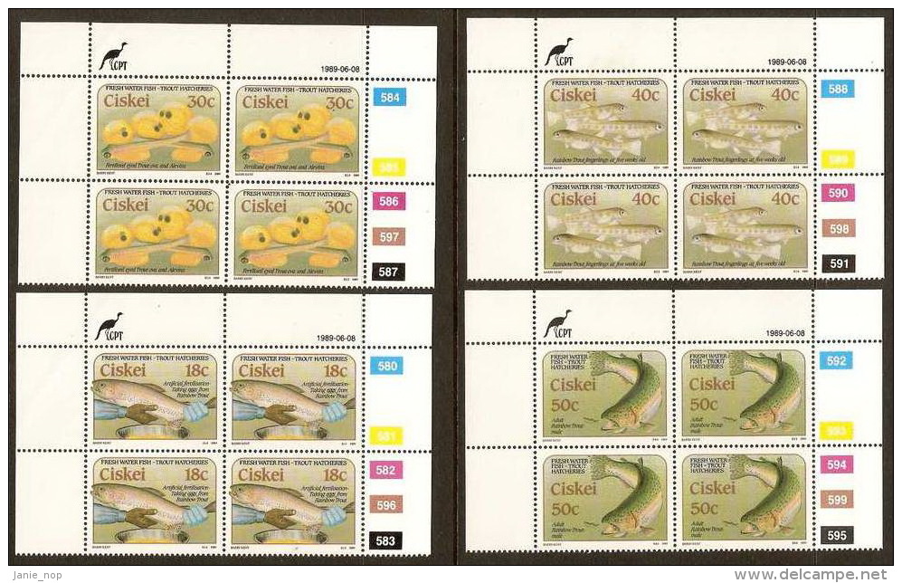 Ciskei 1989 Fresh Water Fish-Trout Hatcheries Blocks 4x4 MNH - Ciskei