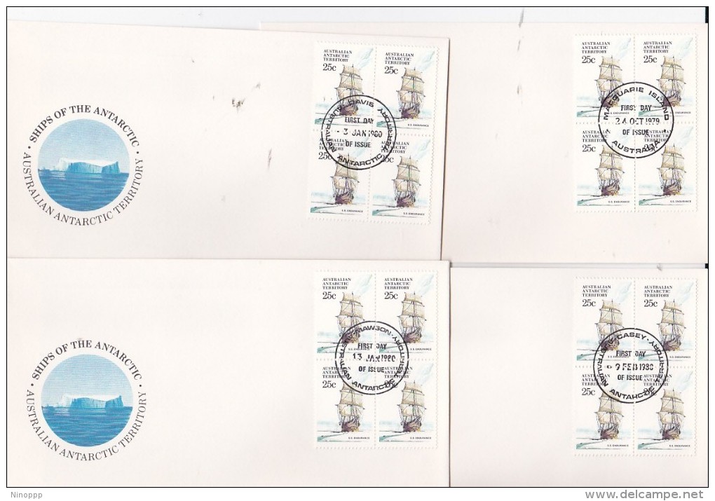 Australian Antarctic Territory 1979 Ships Serie I,Endurance ,   Block 4 X 4 Bases FDCs - FDC