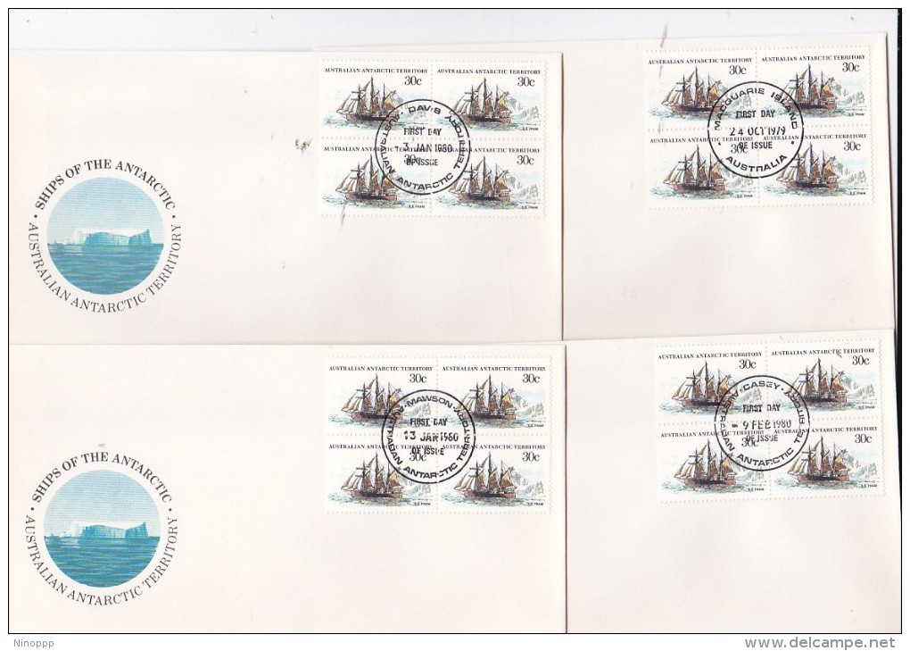 Australian Antarctic Territory 1979 Ships Serie I,Fram ,   Block 4 X 4 Bases FDCs - FDC