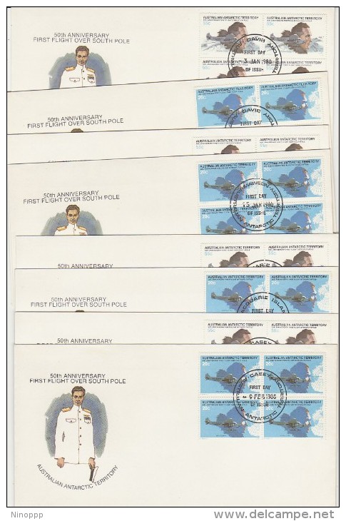 Australian Antarctic Territory 1980 50th Anniversary Flight X 4 Bases Block 4 - FDC